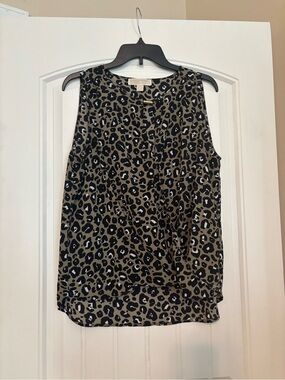Michael Kors Olive and Black Leopard-Print Sleeveless Camisole
